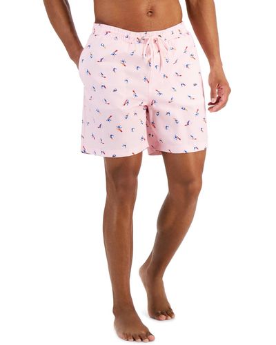 Club Room Surfer Party Printed Quick-dry 7" Swim Trunks - Pink
