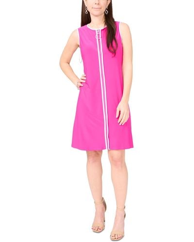 Msk Petite Contrast Trim Sleeveless Dress - Pink
