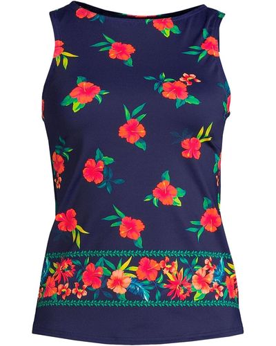 Lands' End High Neck Upf 50 Sun Protection Modest Tankini Swimsuit Top - Blue