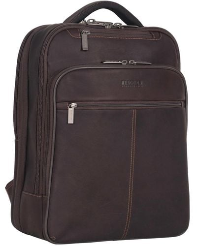 Kenneth Cole Full-grain Colombian Leather 16" Laptop Tablet Travel Backpack - Brown