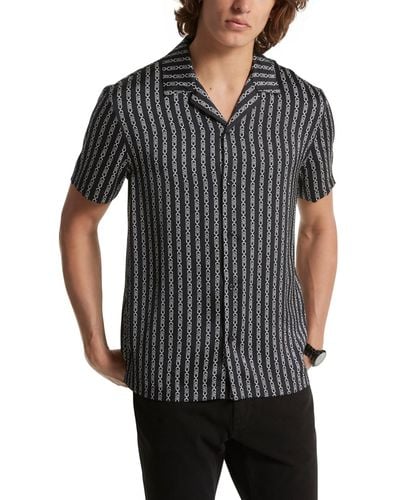 Michael Kors Empire Printed Stripe Camp Shirt - Black