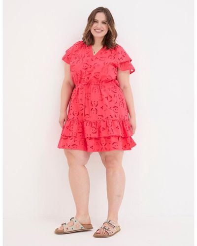 FatFace Plus Size Brady Broderie Dress - Red