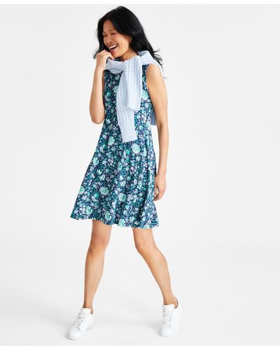 Style & Co. Printed Sleeveless Flip Flop Dress - Blue