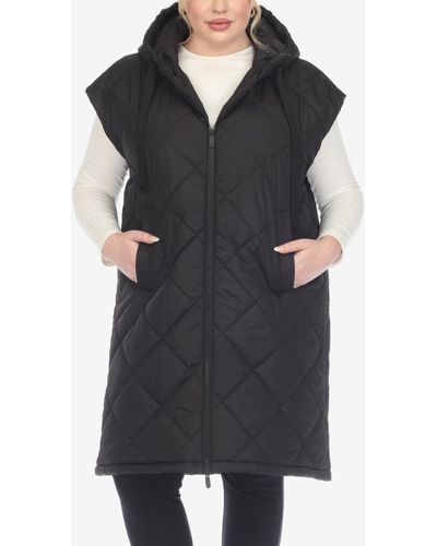 White Mark Plus Size Diamond Quilted Hooded Puffer Vest - Black