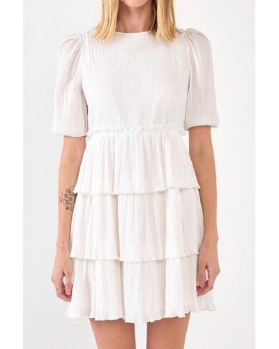Free the Roses Texture Tiered Dress - White