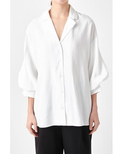 Endless Rose Blouson Sleeve Collared Shirt - White