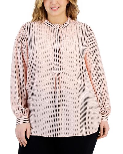 Anne Klein Plus Size Printed Poet-sleeve Popover Tunic - Pink
