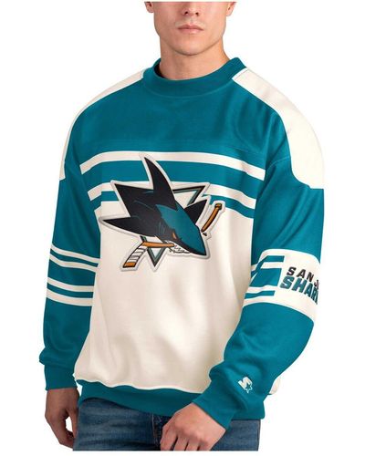 Starter San Jose Sharks Defense Fleece Crewneck Pullover Sweatshirt - Blue