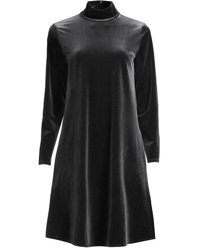Lands' End Plus Size Long Sleeve Velvet Turtleneck Dress - Black