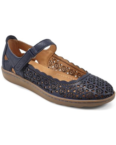 Earth Lady Round Toe Casual Slip-on Flat Shoes - Blue