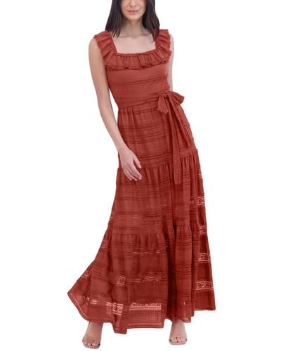 Eliza J Lace Ruffled Square-neck Maxi Dress - Red