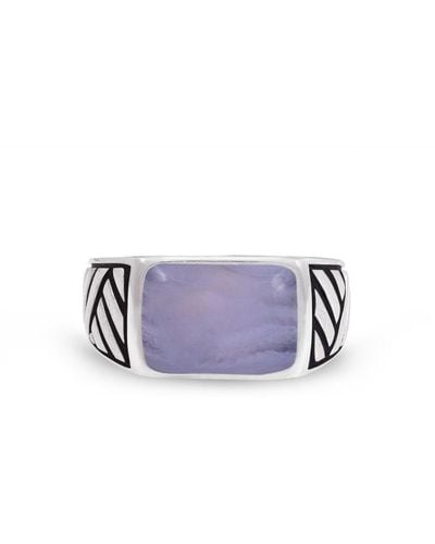 LuvMyJewelry Blue Lace Agate Gemstone Sterling Silver Men Signet Ring - Purple