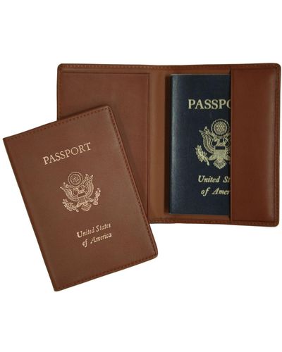 ROYCE New York Foil Stamped Rfid Blocking Passport Case - Brown