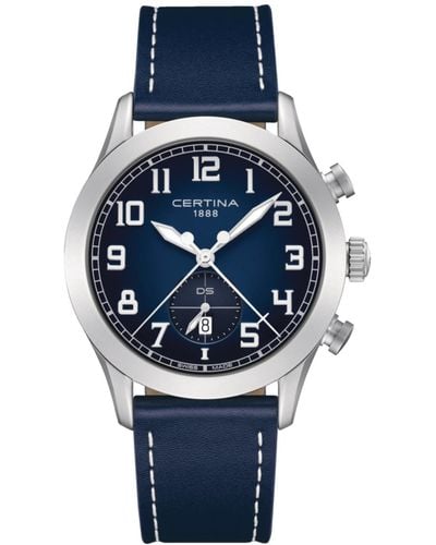Certina Swiss Chronograph Ds Pilot Strap Watch 43mm - Blue