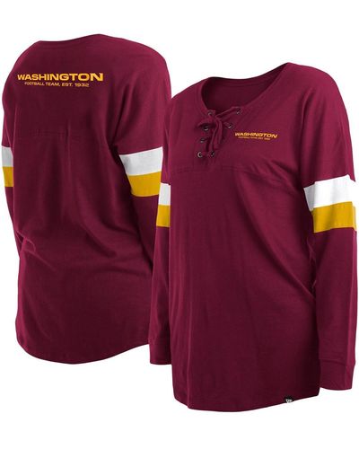 KTZ Washington Commanders Plus Size Athletic Varsity Lace-up V-neck Long Sleeve T-shirt - Purple