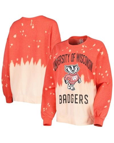 Gameday Couture Distressed Wisconsin Badgers Twice As Nice Faded Dip-dye Pullover Long Sleeve Top - Red