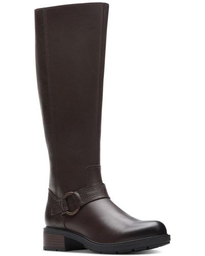 Clarks Hearth Rae Harness Buckled Strap Riding Boots - Brown
