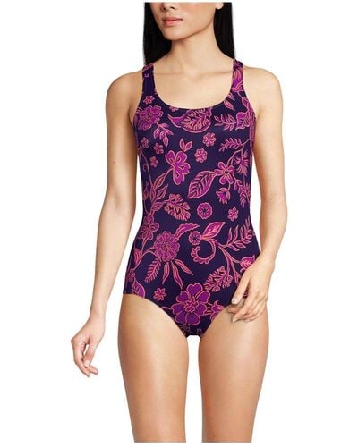 Lands' End Chlorine Resistant Soft Cup Tugless Sporty One Piece Swimsuit - Purple
