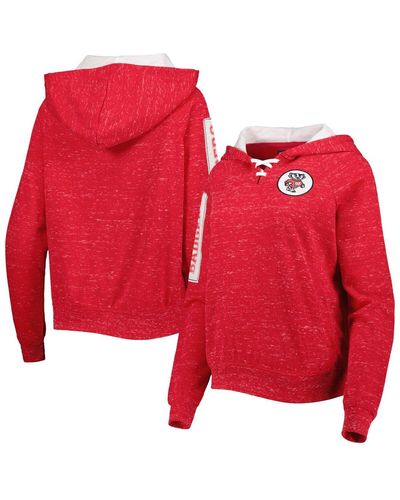 Colosseum Athletics Wisconsin Badgers The Devil Speckle Lace-placket Raglan Pullover Hoodie - Red