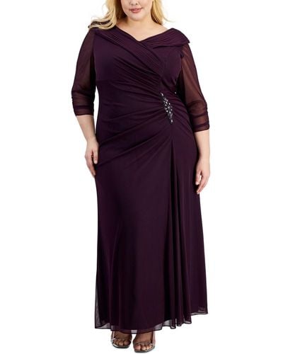 Alex Evenings Plus Size Portrait-collar Side-ruched A-line Dress - Purple