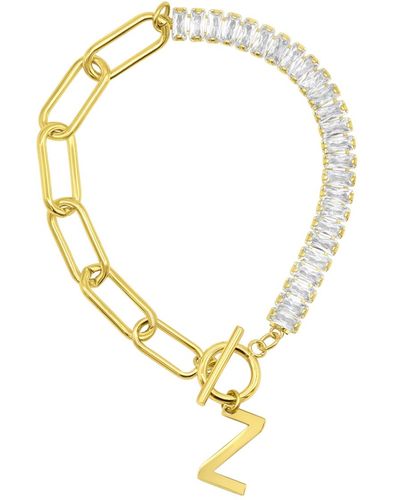 Adornia 14k Gold-plated Half Crystal And Half Paperclip Initial toggle Bracelet - Metallic