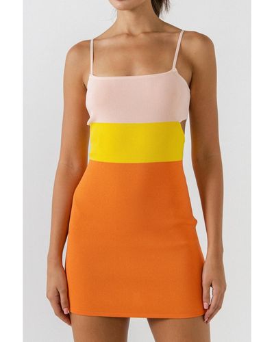 Endless Rose Color Block Cut Out Mini Dress - Orange
