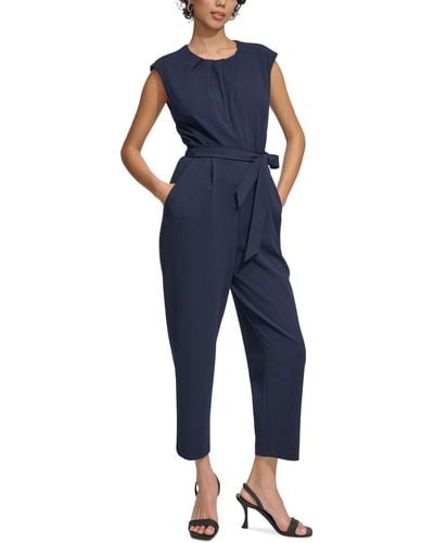 Calvin Klein Sleeveless Tie-waist Jumpsuit - Blue