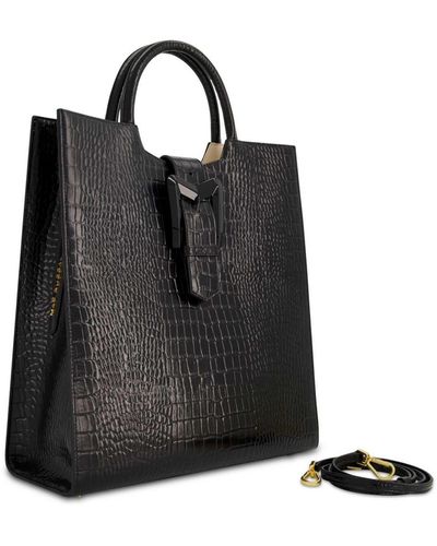 Mac Duggal Crocodile Leather Buckle Detail Maxi Tote Bag - Black