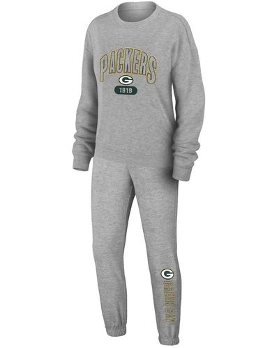 WEAR by Erin Andrews Green Bay Packers Knit Long Sleeve Tri-blend T-shirt And Pants Sleep Set - Gray