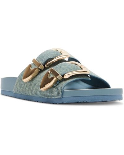 Madden Girl Bandero Double-buckled Footbed Slide Sandals - Blue