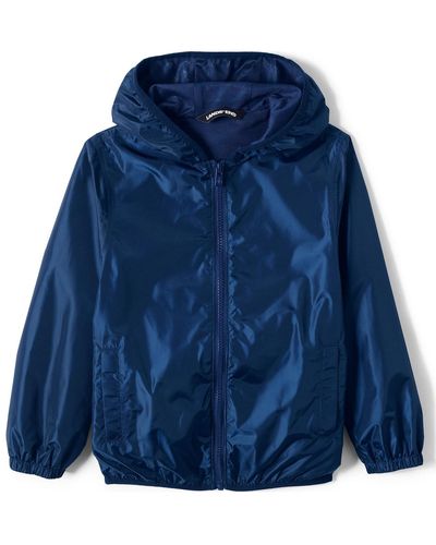 Lands' End Girls Waterproof Hooded Packable Rain Jacket - Blue