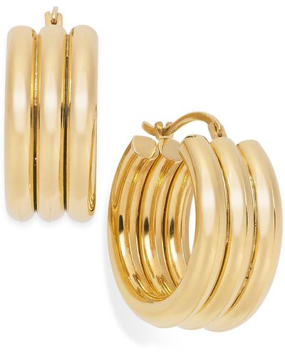 Signature Gold Triple Ribbed Hoop Earrings In 14k Gold - Metallic