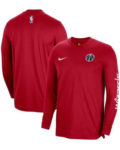 Nike And Washington Wizards 2023/24 Authentic Pregame Long Sleeve Shooting T-shirt - Red
