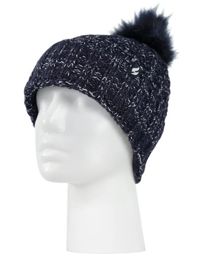 Heat Holders Marseille Ribbed Roll-up Pom-pom Hat - Blue