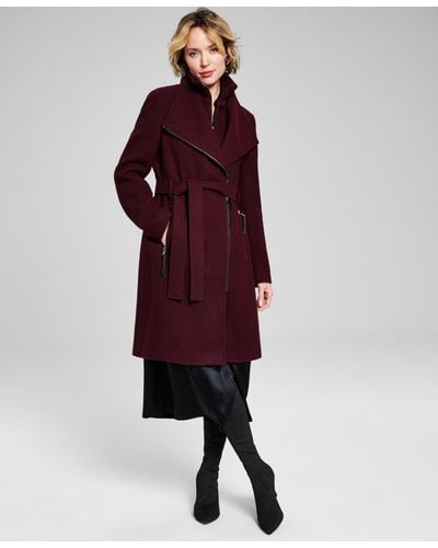 Calvin Klein Wool Blend Belted Wrap Coat - Purple