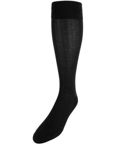 Trafalgar Jasper Ribbed Over The Calf Solid Color Mercerized Cotton Socks - Black