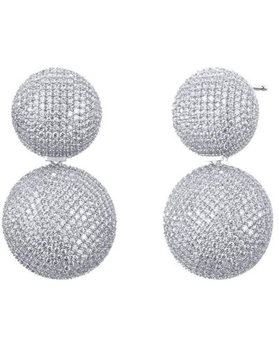 By Adina Eden Pave Puffy Double Circle Drop Stud Earring - White