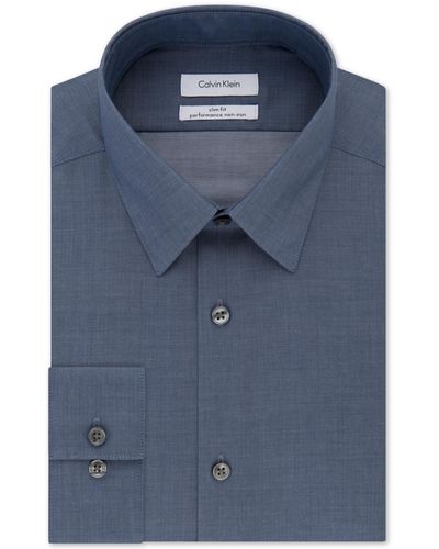 Calvin Klein Steel Slim-fit Non-iron Herringbone Dress Shirt - Blue