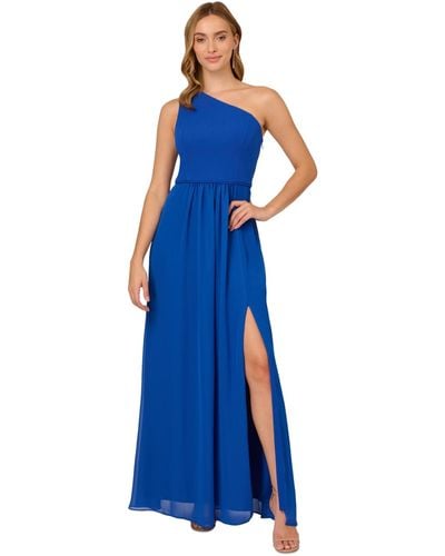 Adrianna Papell One Shoulder Chiffon Gown - Blue