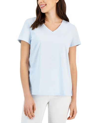 Charter Club Solid V-neck Short-sleeve Sleepwear Top - Blue