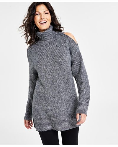 INC International Concepts Cold-shoulder Turtleneck Sweater - Gray