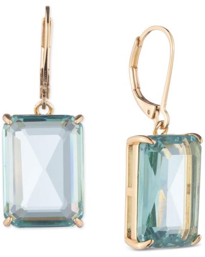 Lauren by Ralph Lauren Gold-tone Color Emerald-cut Stone Drop Earrings - Blue