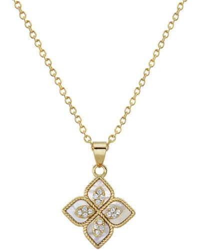 Adornia 16-18" Adjustable 14k Gold Plated Renaissance Flower Crystal Imitation Mother Of Pearl Necklace - Metallic