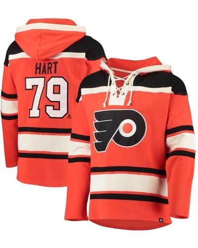 '47 Carter Hart Philadelphia Flyers Player Name And Number Lacer Pullover Hoodie - Orange