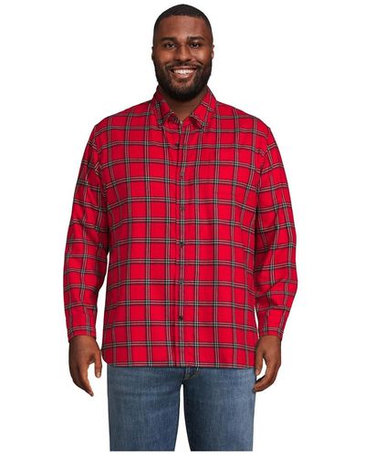 Lands' End Big & Tall Traditional Fit Flagship Flannel Shirt - Red