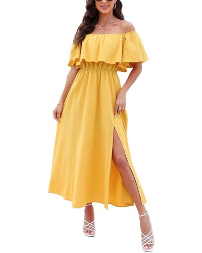 CUPSHE Summer Off-the-shoulder Cover Up Dress - Yellow