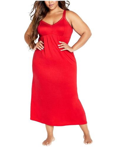 Avenue Plus Size Lace Trim Sleep Maxi Dress - Red