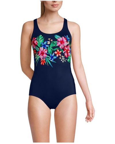 Lands' End Petite Chlorine Resistant Soft Cup Tugless Sporty One Piece Swimsuit - Blue