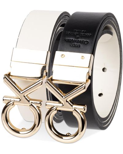 Calvin Klein Reversible Puffed Ck Monogram Buckle Belt - Multicolor