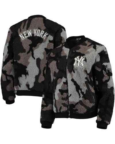 The Wild Collective New York Yankees Camo Sherpa Full-zip Bomber Jacket - Black
